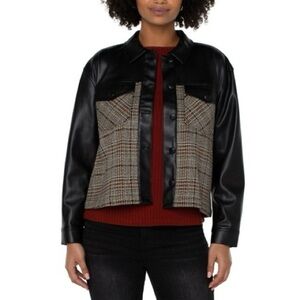 Liverpool Los Angeles Women's Faux-Leather Mixed-Media Shacket